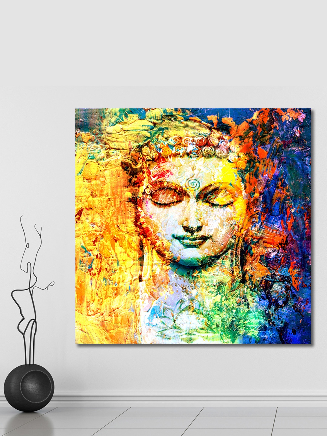

999Store Multicoloured Hand-Painted Buddha Face Wall Painting, Multi