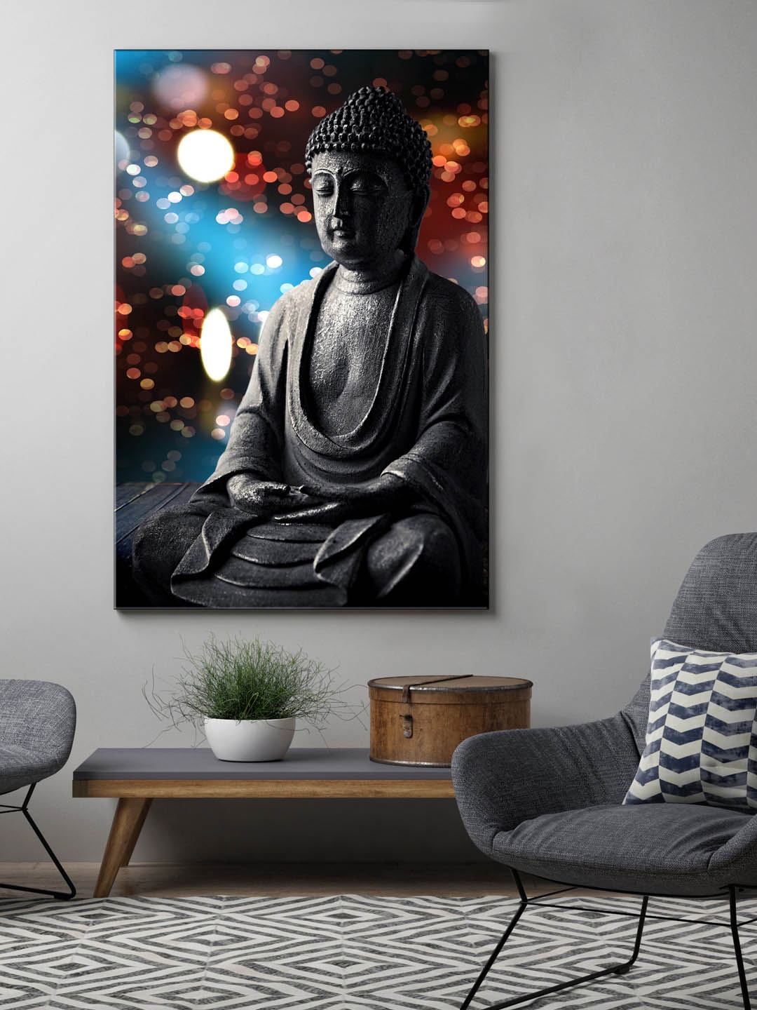 

999Store Black Hand-Painted Buddha Face Wall Painting