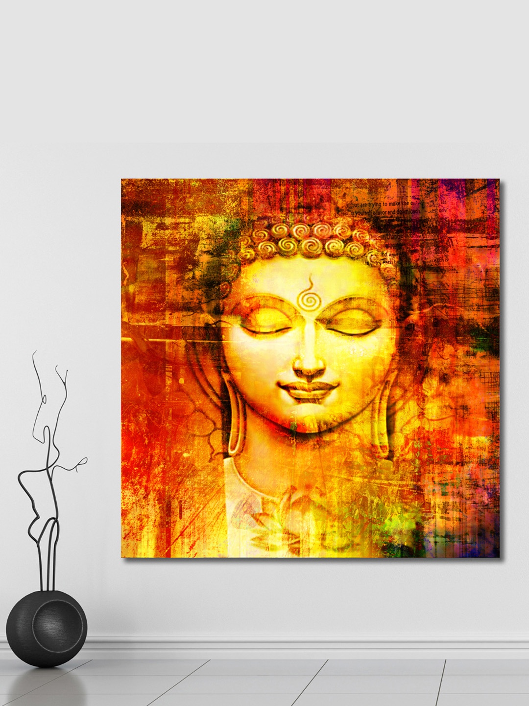 

999Store Red & Yellow Hand-Painted Buddha Face Wall Painting