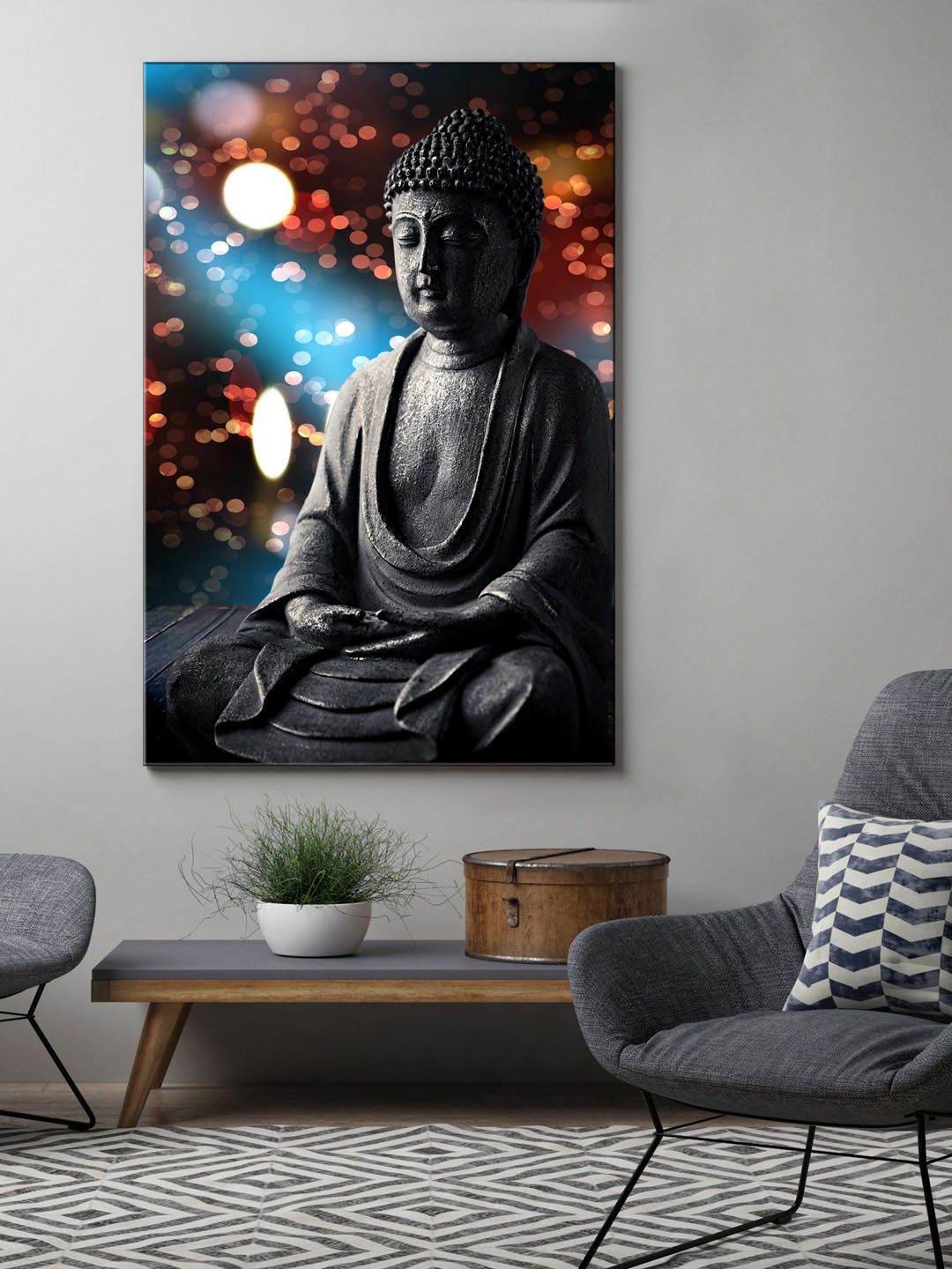 999Store Black Hand-Painted Buddha Face Wall Painting