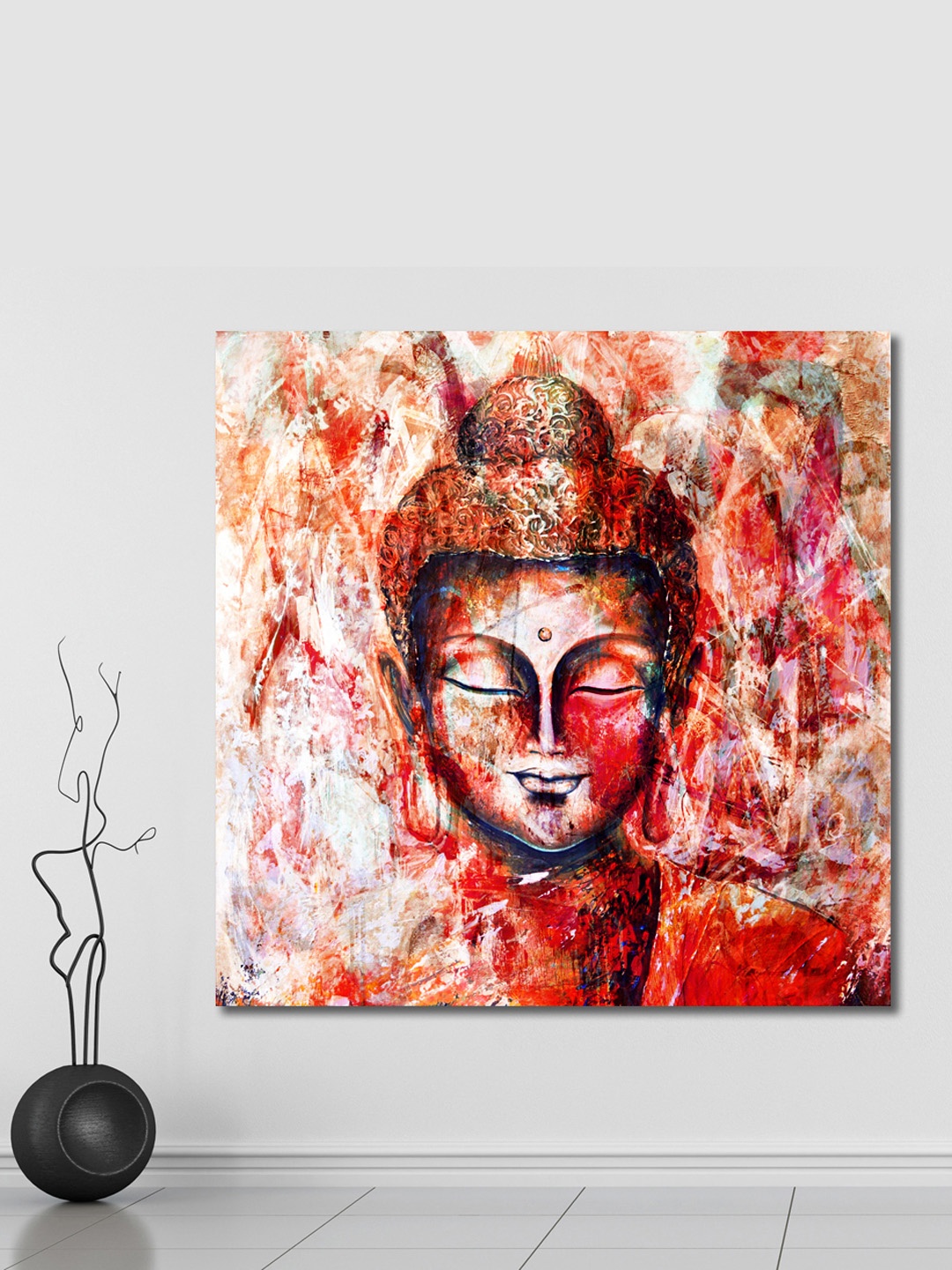 

999Store Red Hand-Painted Buddha Face Wall Painting