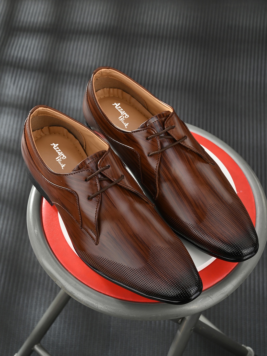 

Azzaro Black Men Brown Synthetic Leather Party Derbys