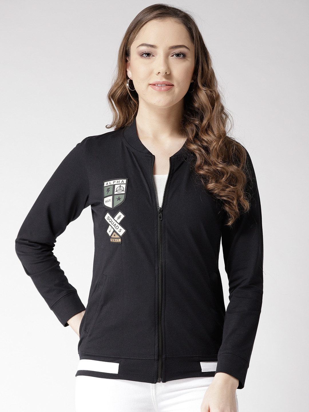 

Hubberholme Women Navy Blue Solid Varsity Jacket