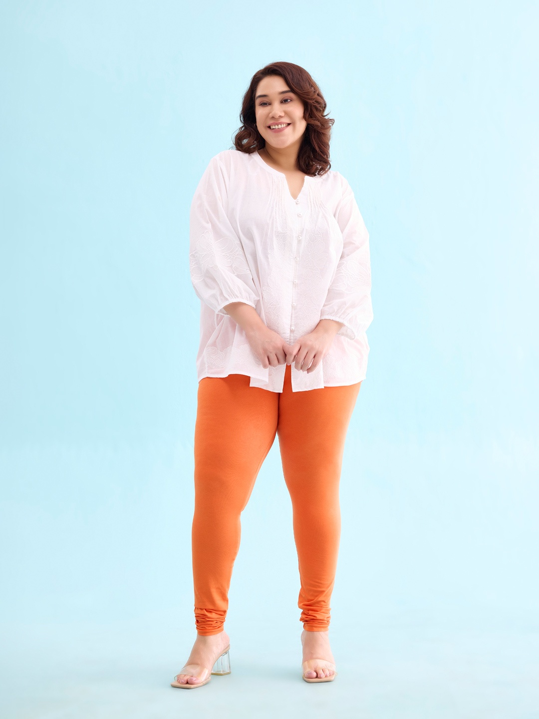 

Go Colors Women Orange Solid Churidar Length Leggings