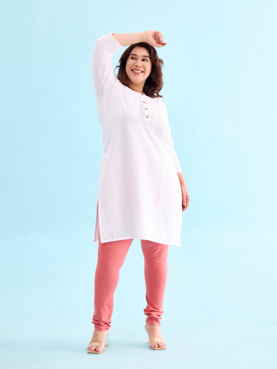 Go Colors Women Pink Solid Churidar Length Leggings