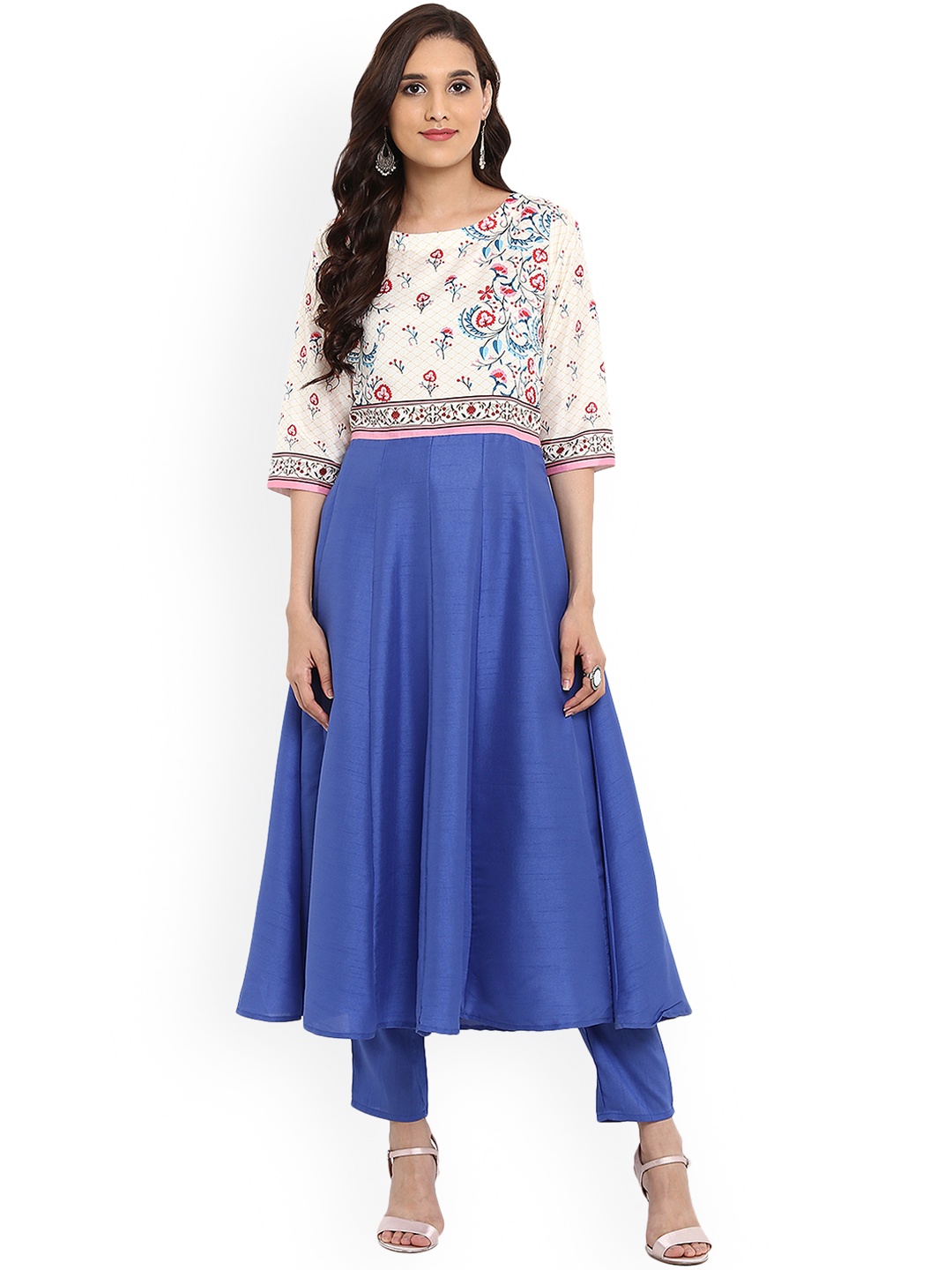 

ZIYAA Women Blue & White Printed Anarkali Kurta