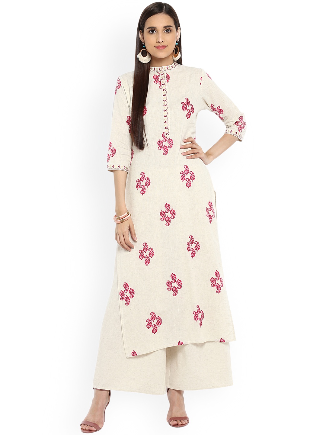 

ZIYAA Women White Printed Straight Kurta