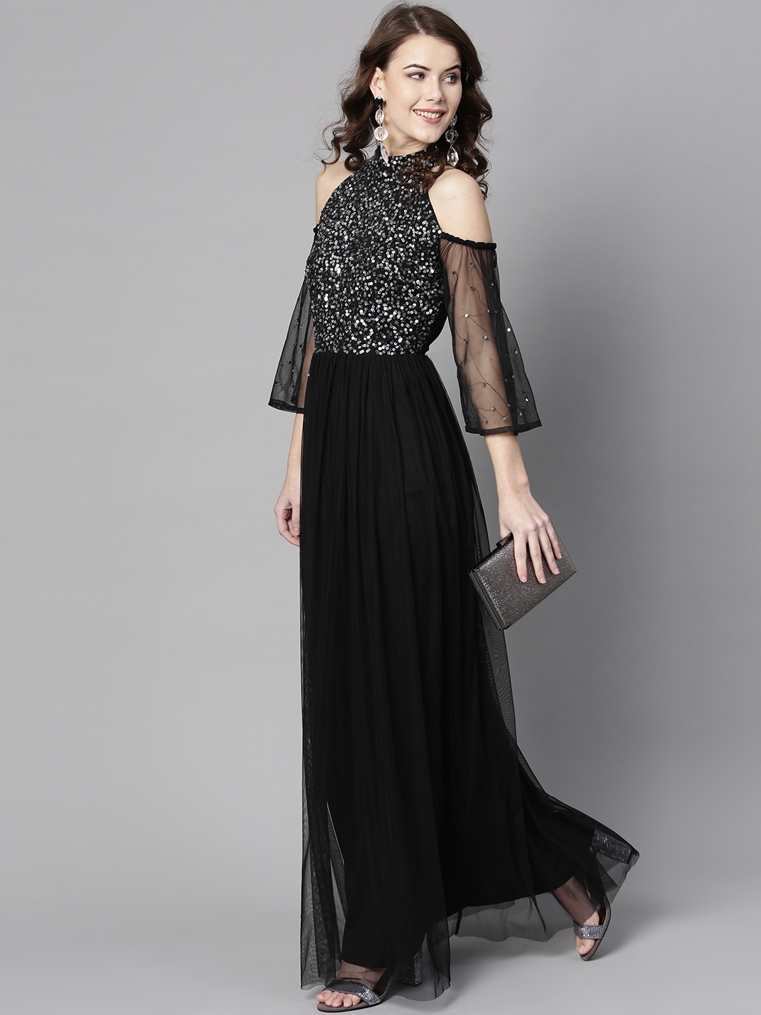 

STREET 9 Women Black Solid Maxi Dress with Sequinned Detail