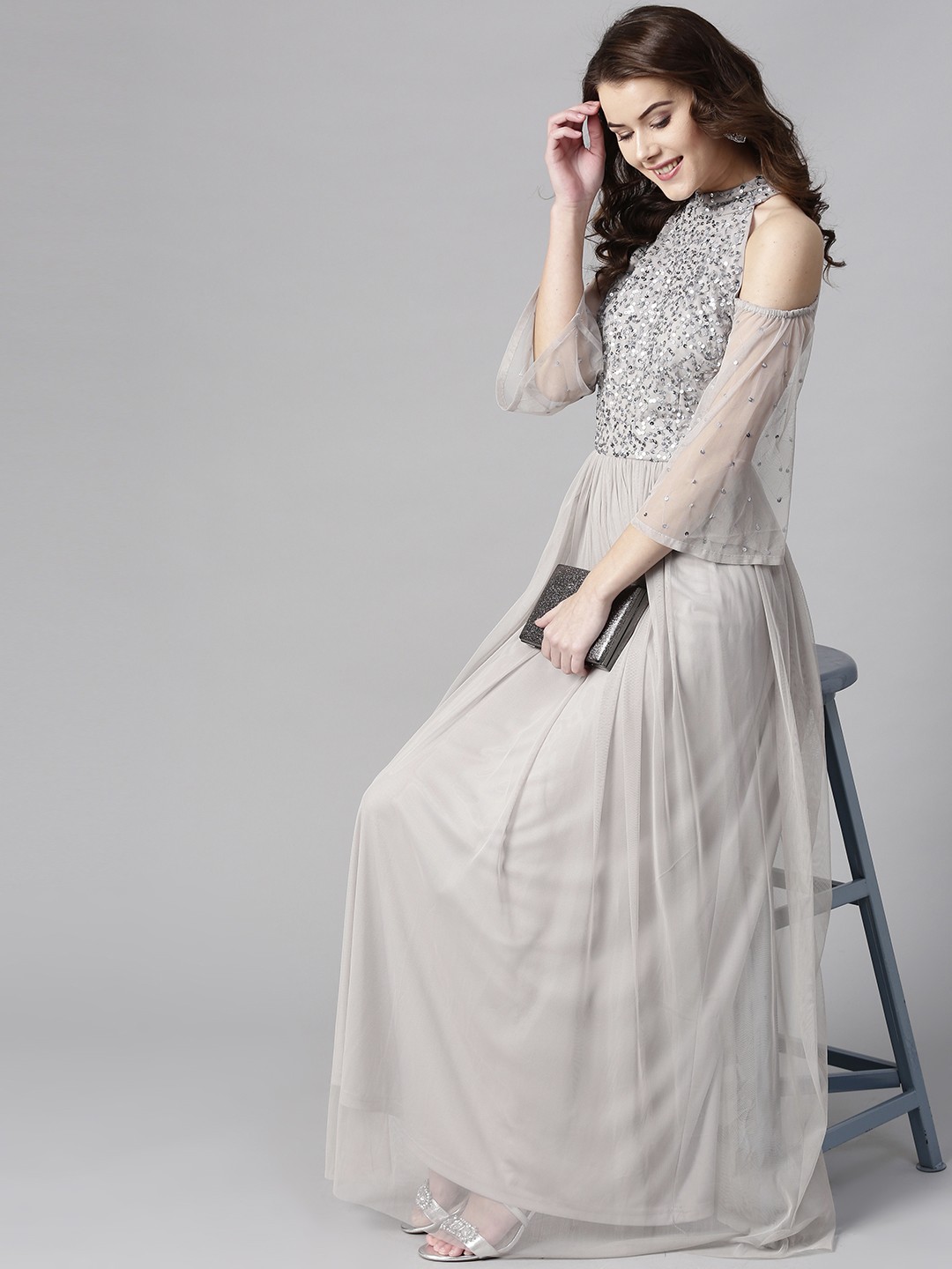 

STREET 9 Grey Maxi Dress with Sequinned Detail