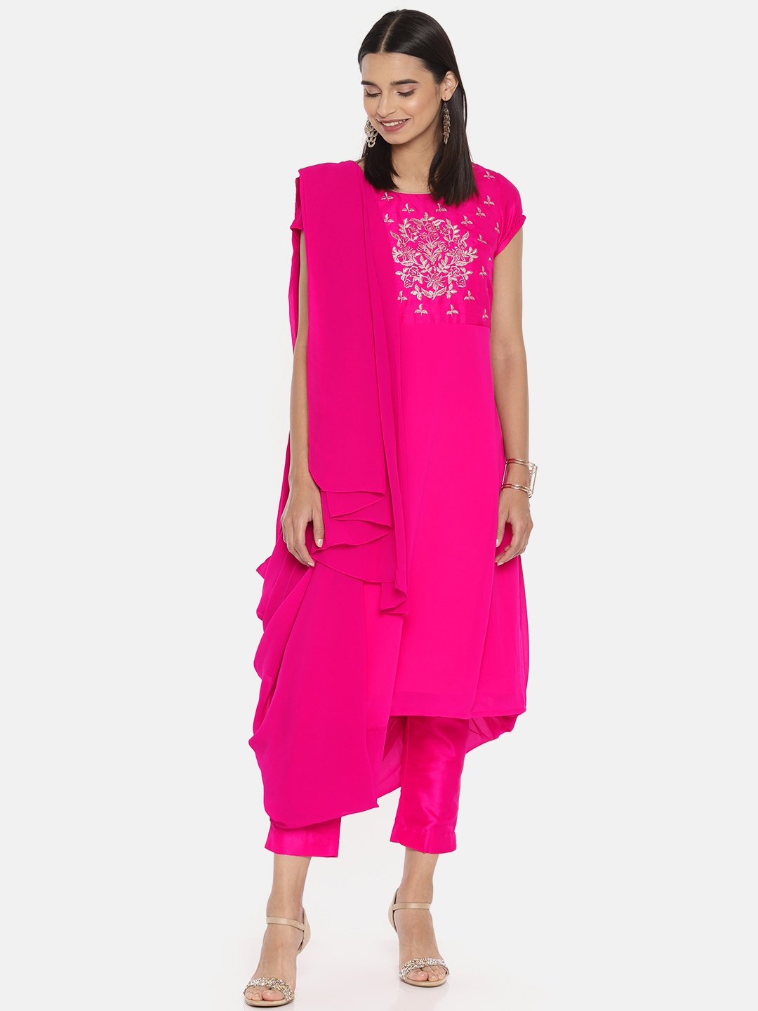 

Biba Women Pink Solid Kurta Set With Embroidery Detailing
