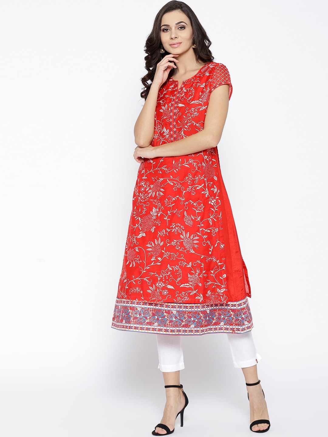 

Biba Women Red Floral Print A-Line Layered Kurta