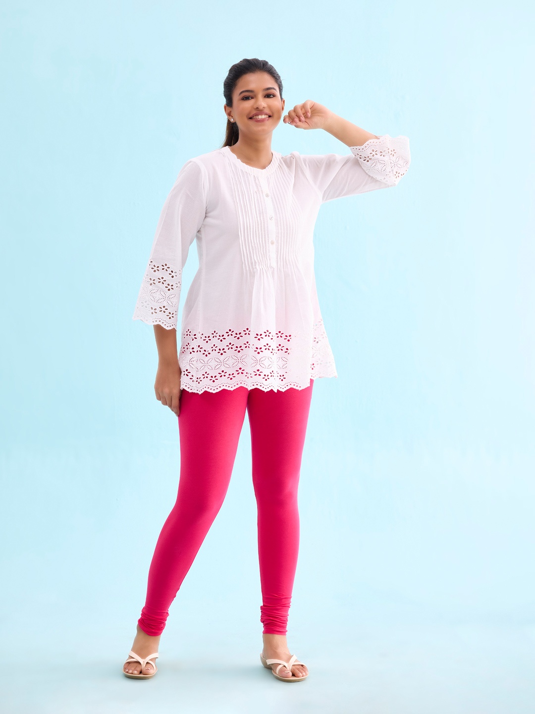

Go Colors Women Pink Solid Churidar Length Leggings
