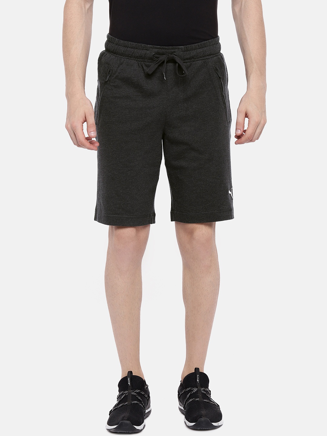 

Puma Men Charcoal Grey Solid Zippered Jersey Sports Shorts