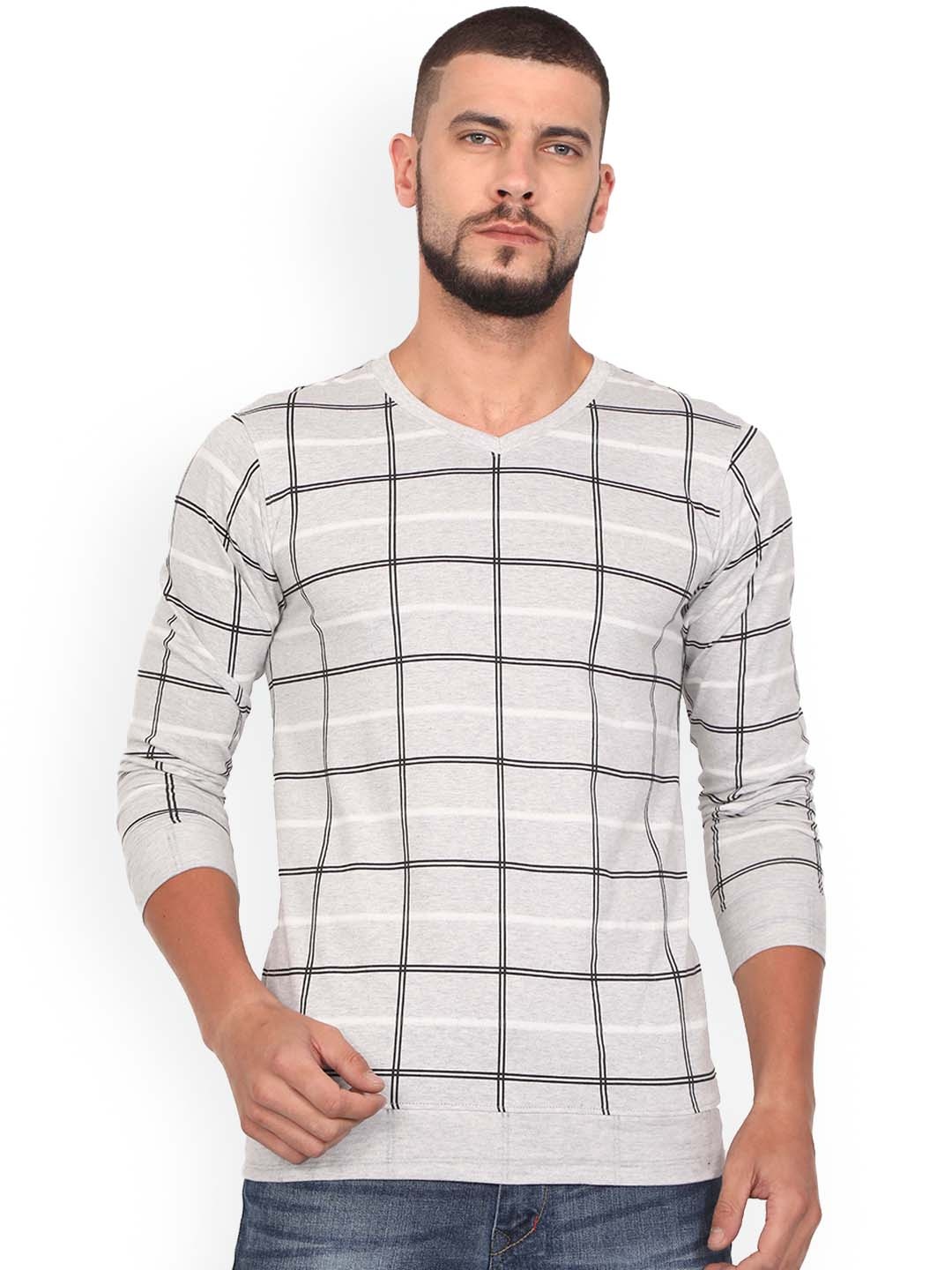 

WEXFORD Men White Checked V-Neck T-shirt