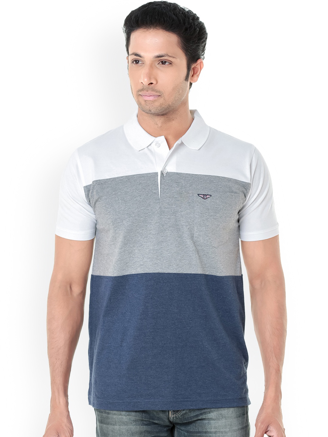 

WEXFORD Men Navy Blue Colourblocked Polo Collar T-shirt