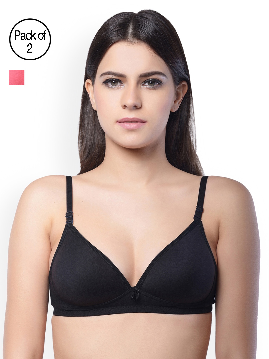 

Lady Lyka Women Pack of 2 Peach-Coloured & Black T-shirt Bras MISTIQUE-PLM-BREEZE-BLK
