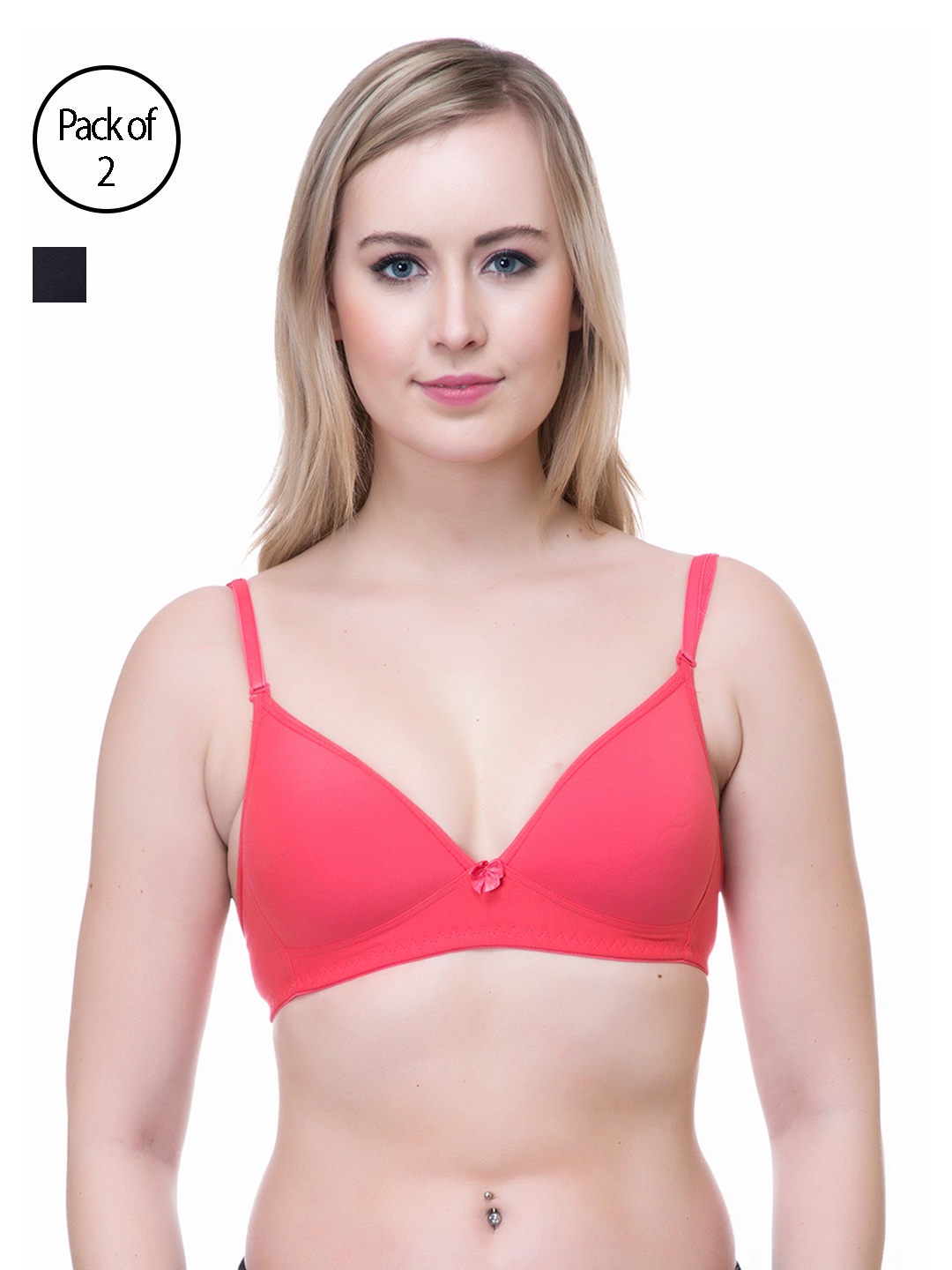 

Lady Lyka Pack of 2 Solid Non-Wired Lightly Padded T-shirt Bra MISTIQUE-BLK-BREEZE-BLK, Black