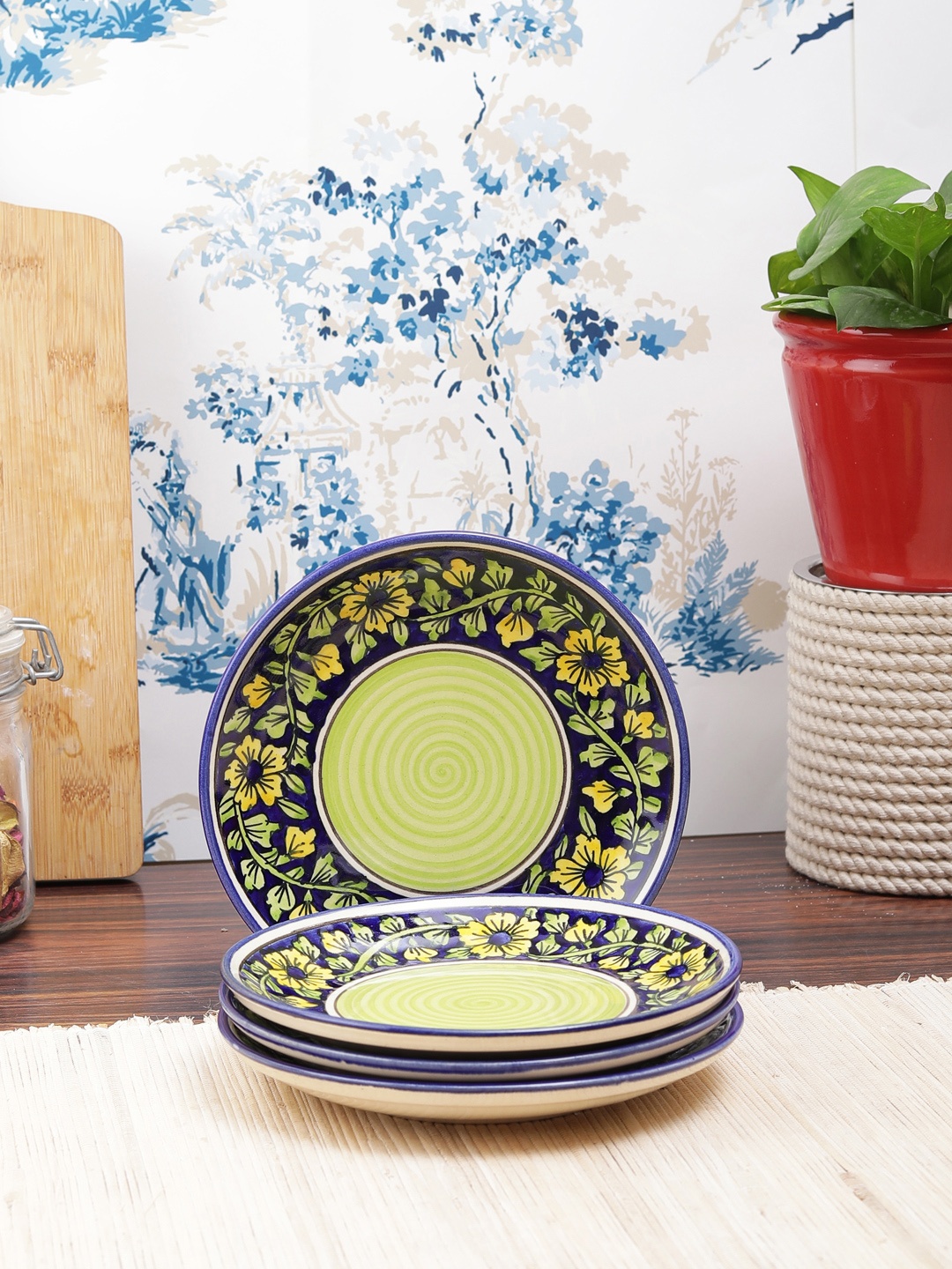 

VarEesha Set of 4 Green Printed Ceramic Plates