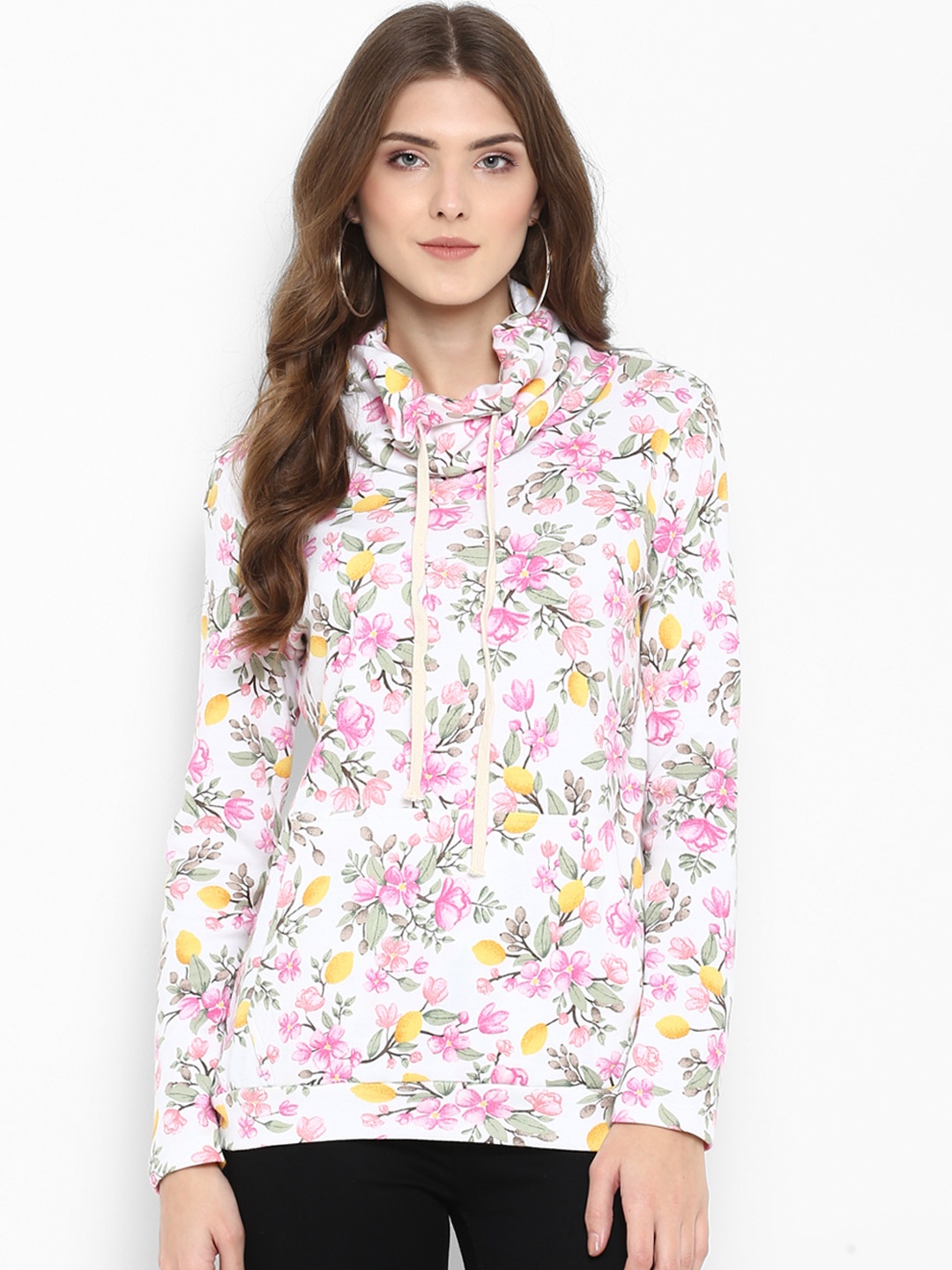 

PURYS Women White & Pink Printed Sweatshirt