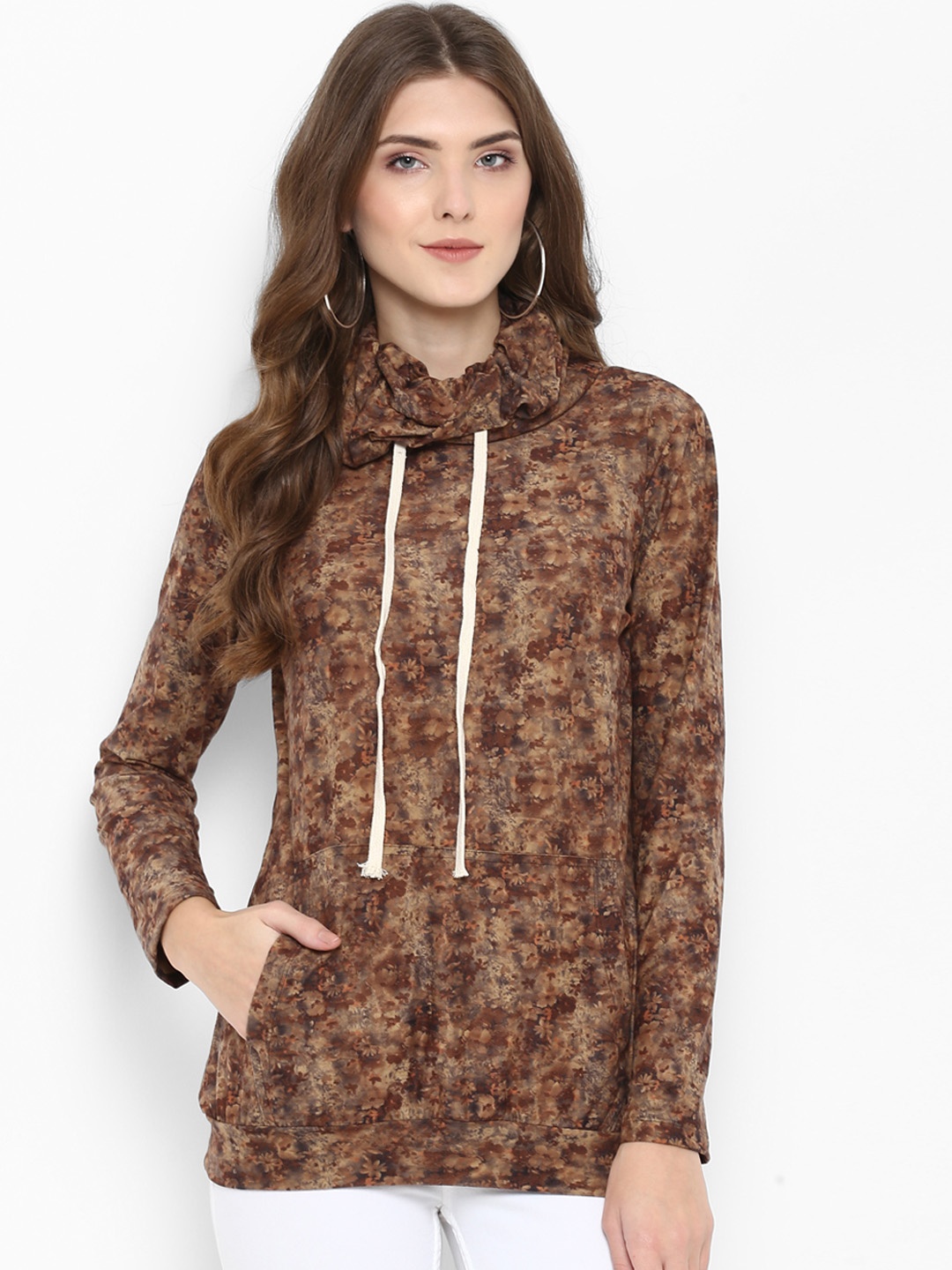 

PURYS Women Brown Printed Sweatshirt