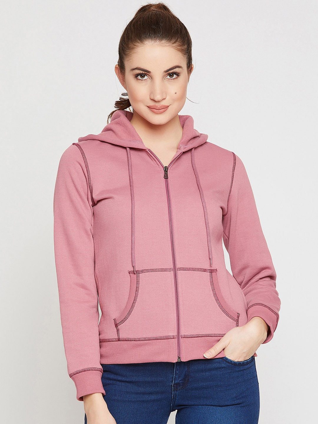 

RARE Women Pink Solid Hooded Sweatshirt