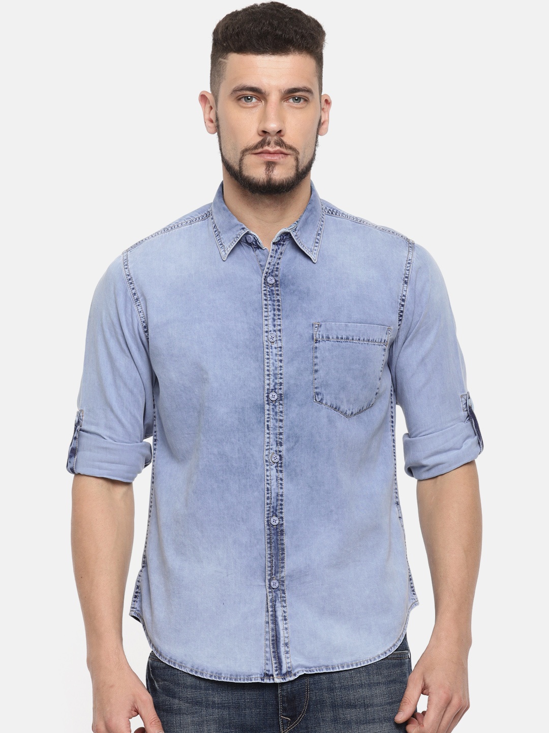 

HERE&NOW Men Blue Regular Fit Faded Chambray Casual Shirt