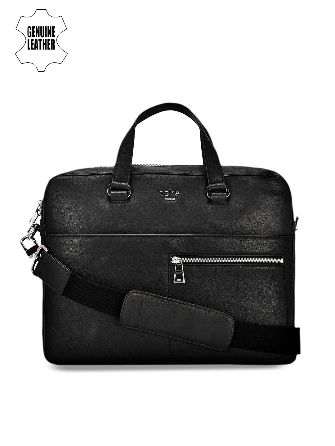 

Eske Men Black Solid Leather Laptop Bag