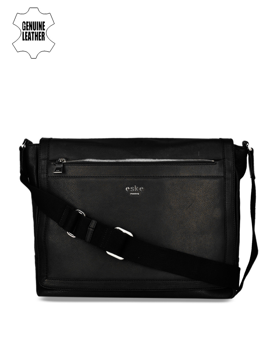 

Eske Men Black Solid Leather Laptop Bag