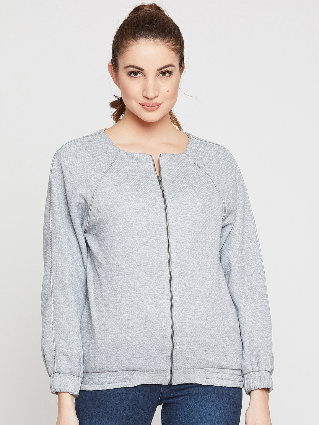 

Marie Claire Women Grey Self Design Sweatshirt