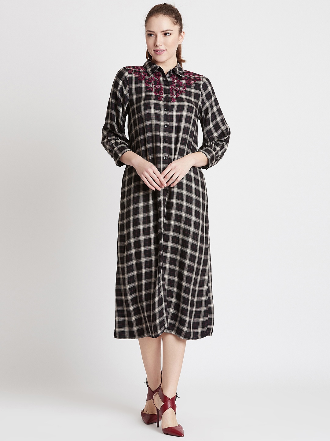 

COVER STORY Women Black Checked Shirt Dress