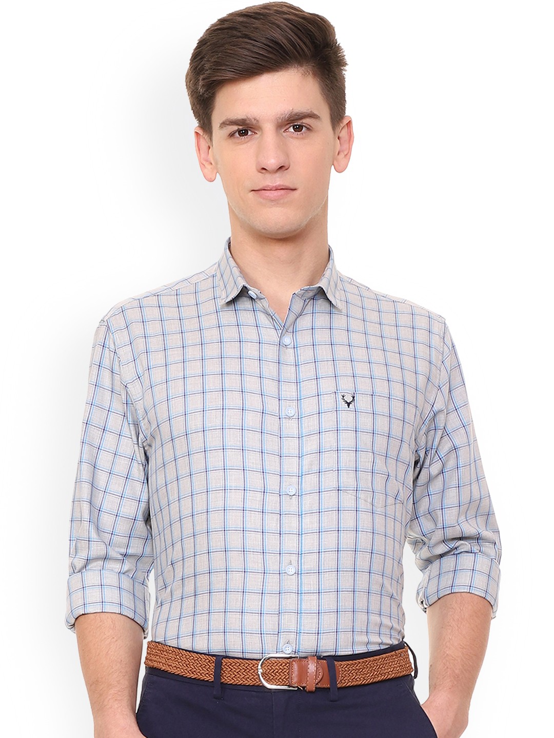 

Allen Solly Men Grey & Blue Slim Fit Checked Casual Shirt
