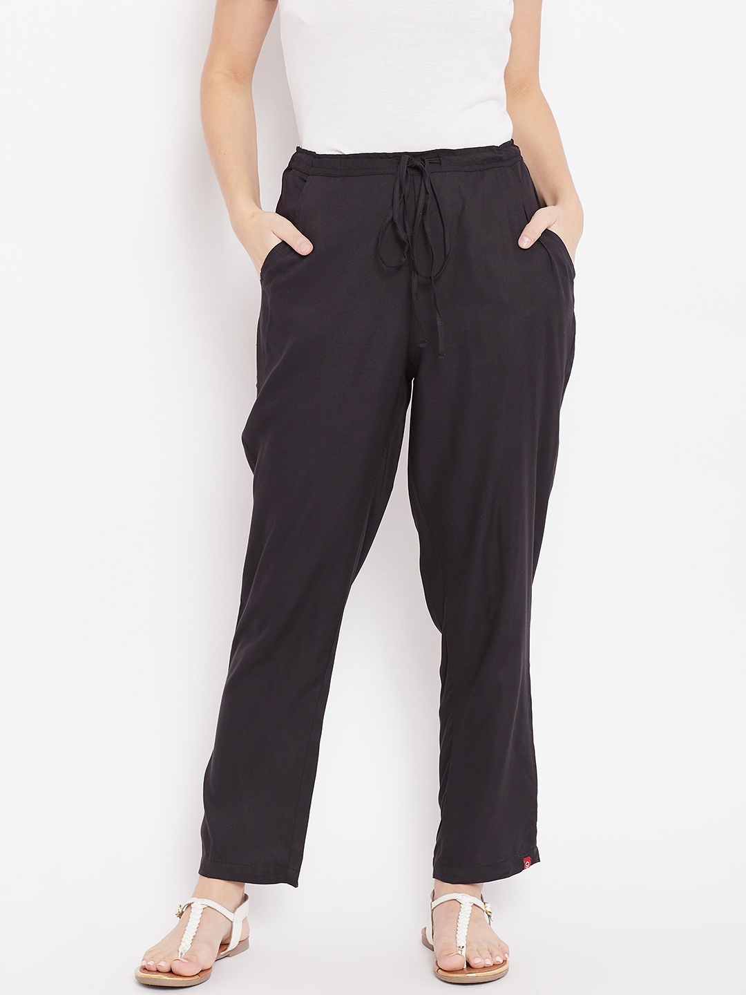 

Biba Women Black Regular Fit Printed Parallel Trousers