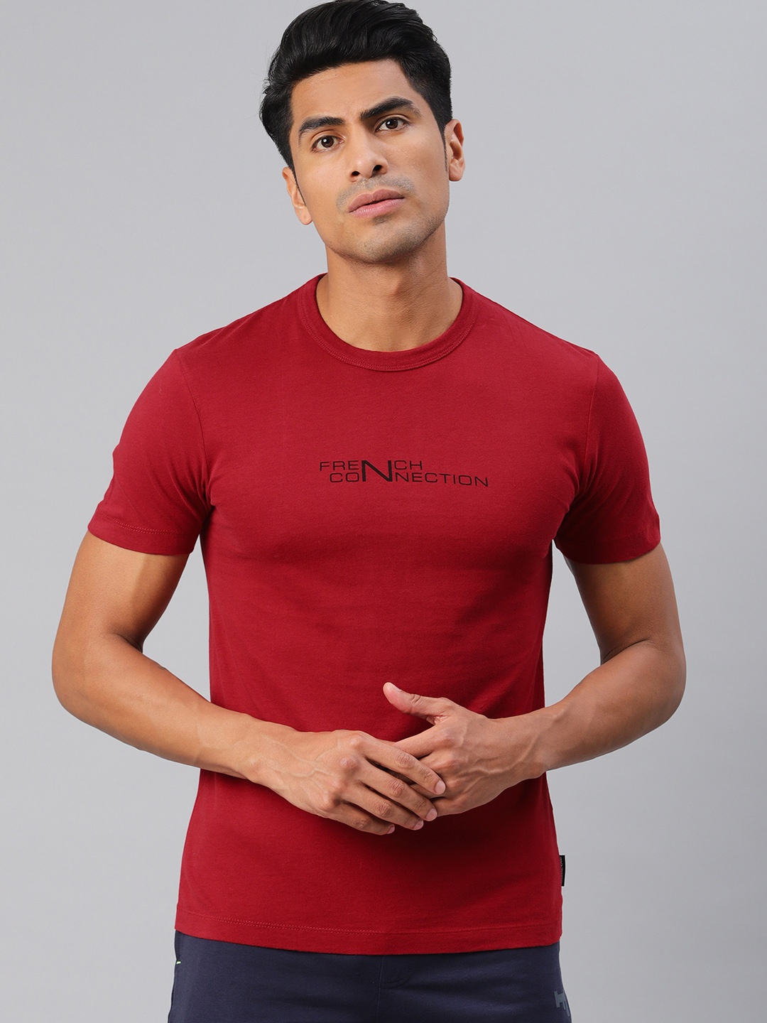 

FCUK Men Red Solid Round Neck Lounge SLEEP T-shirt CHS02