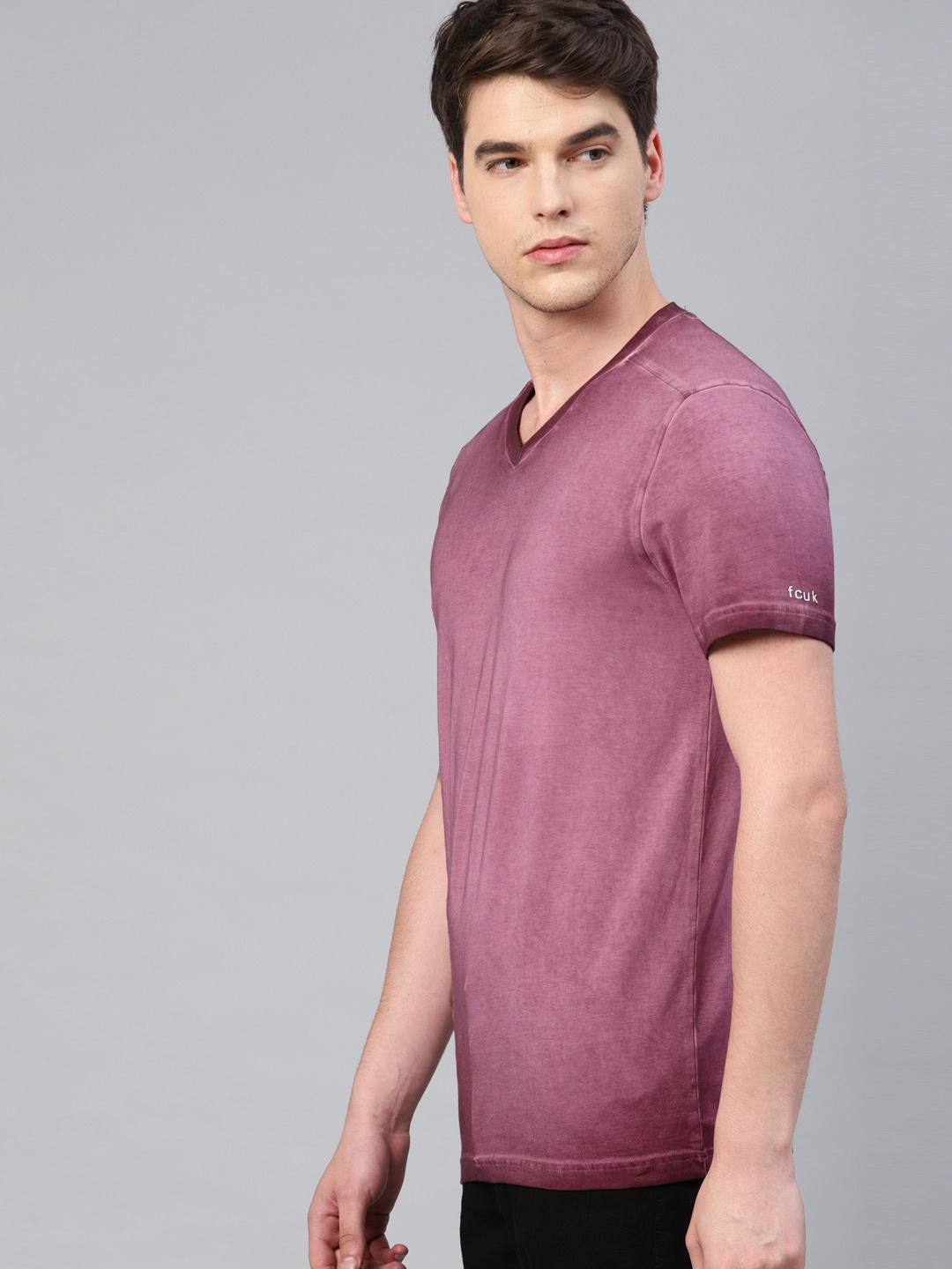 

FCUK Men Burgundy Dyed V-Neck Lounge T-Shirt