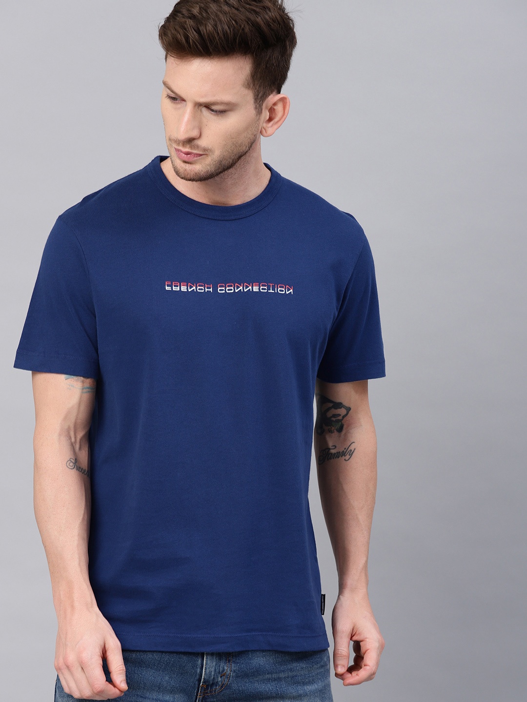 

FCUK Men Navy Blue Solid Round Neck Lounge T-Shirt