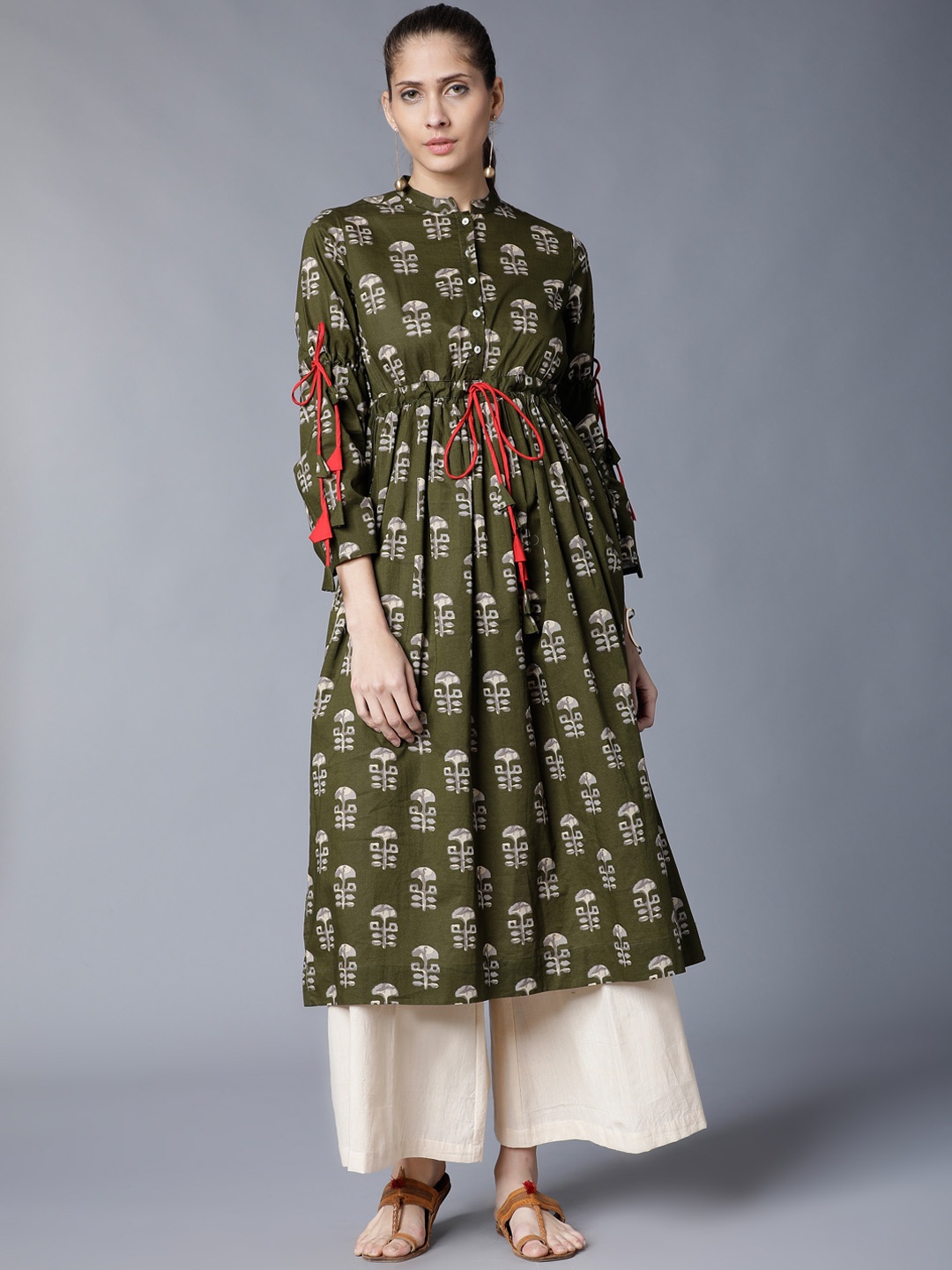 

Vishudh Women Olive Green Printed Anarkali Kurta