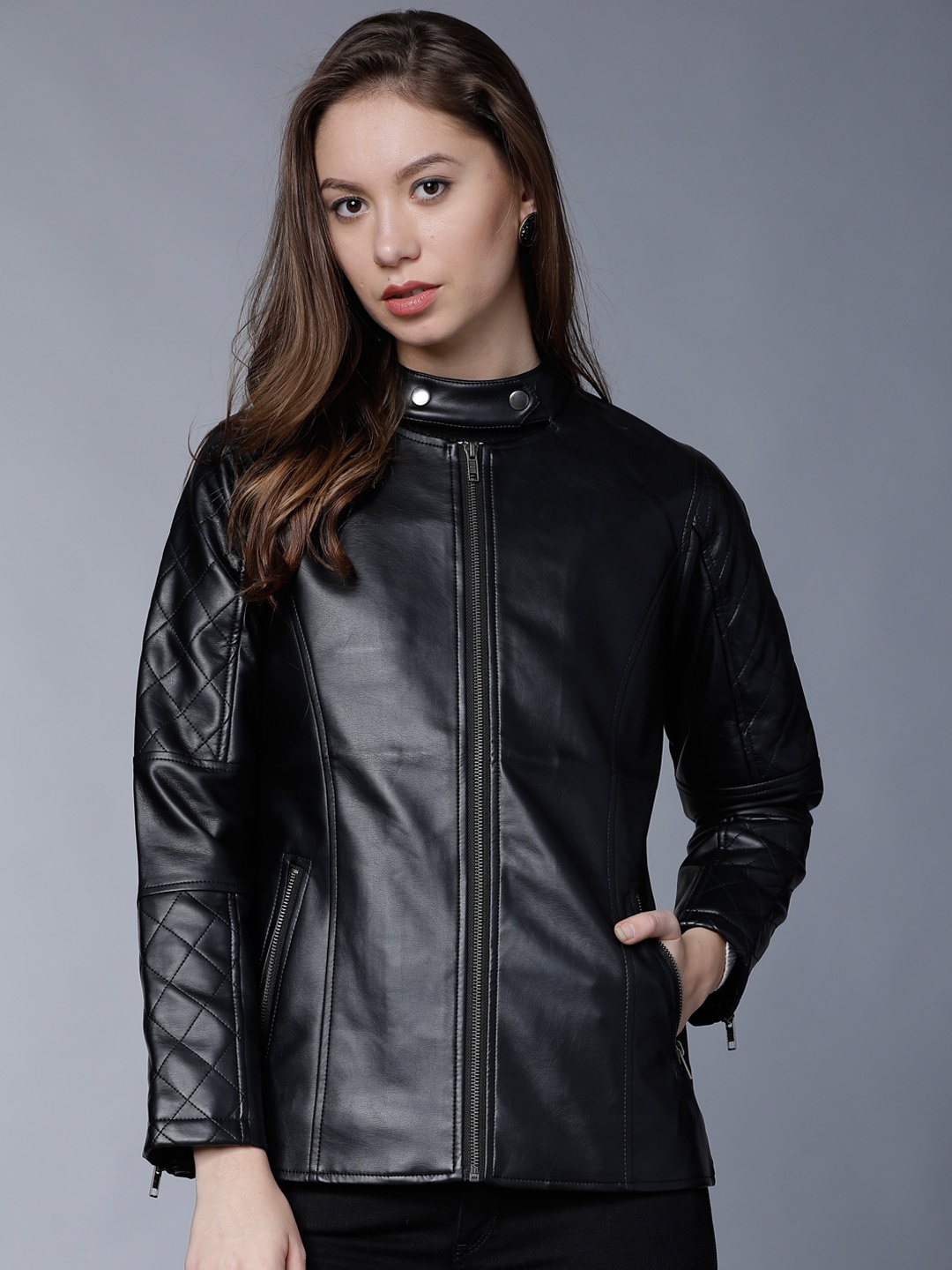 

Tokyo Talkies Women Black Solid Biker Jacket