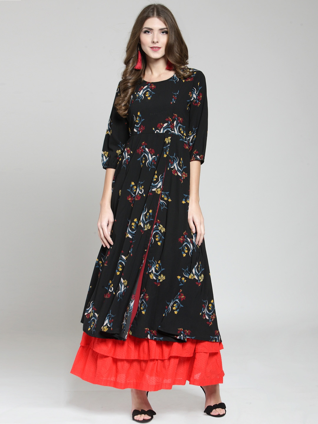 

Sera Women Black & Red Printed Kurti with Skirt