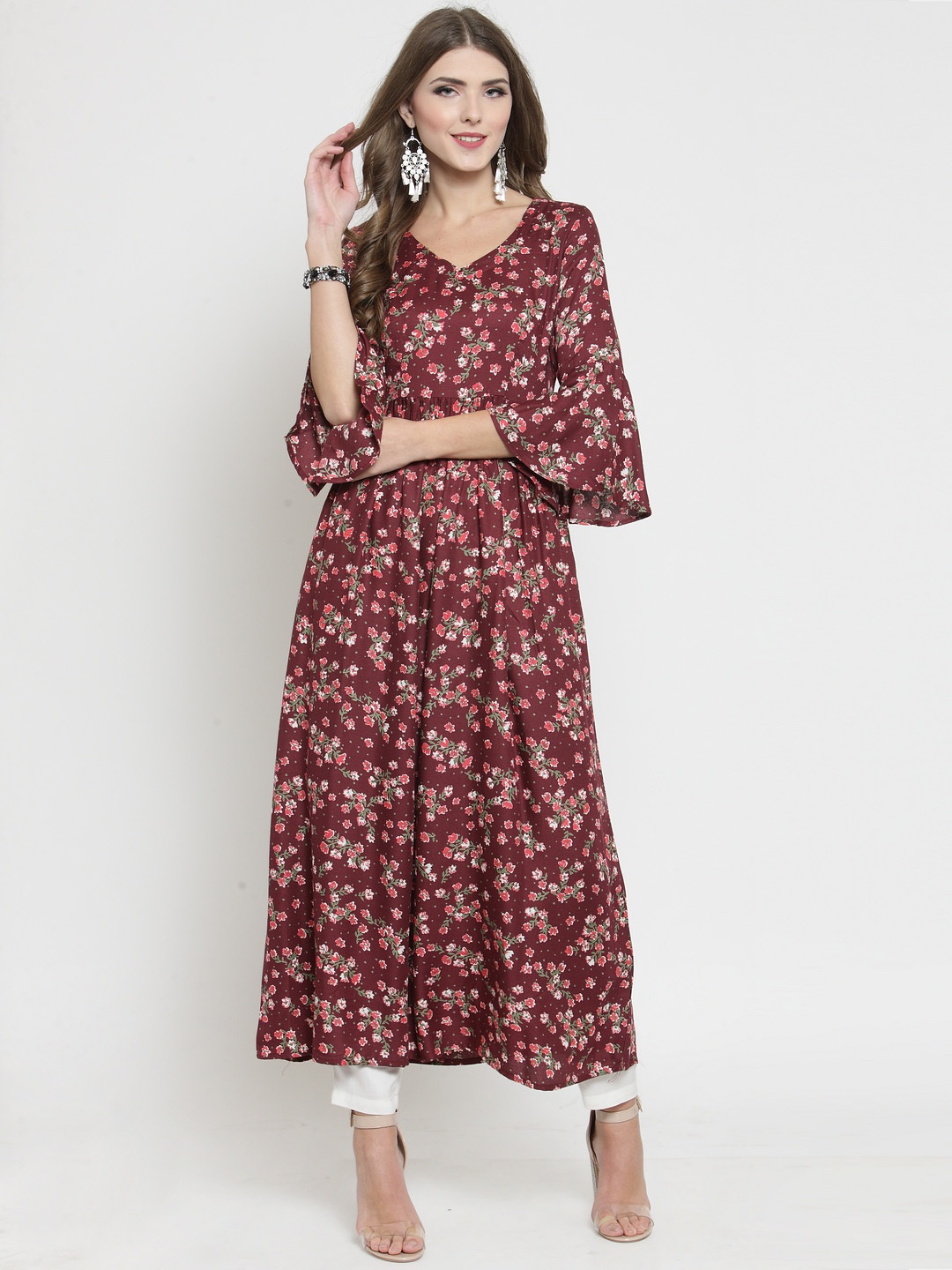 

Sera Women Burgundy Printed Kurti with Trousers