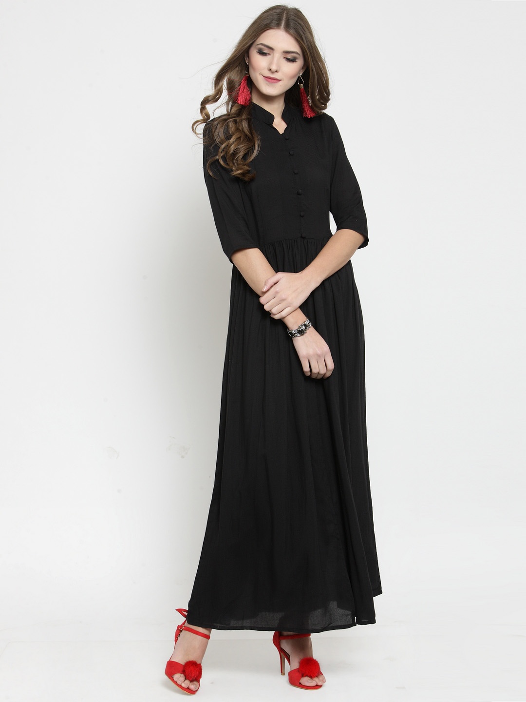 

Sera Women Black Woven Design A-Line Kurta