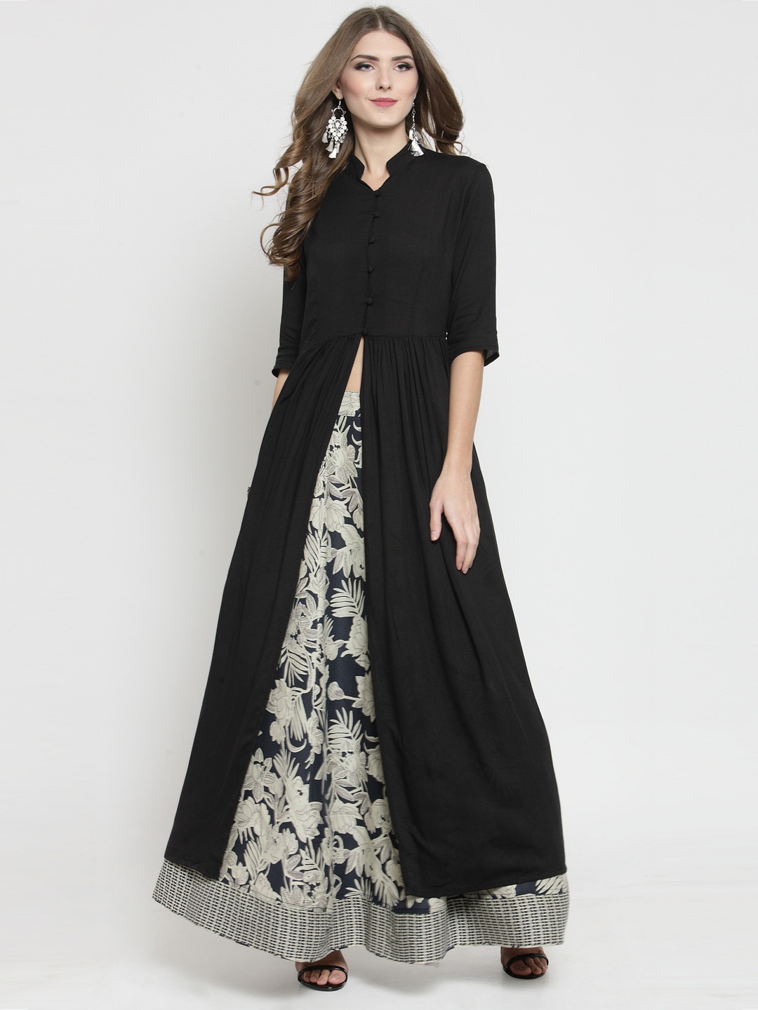 

Sera Women Black & White Solid Kurti with Skirt