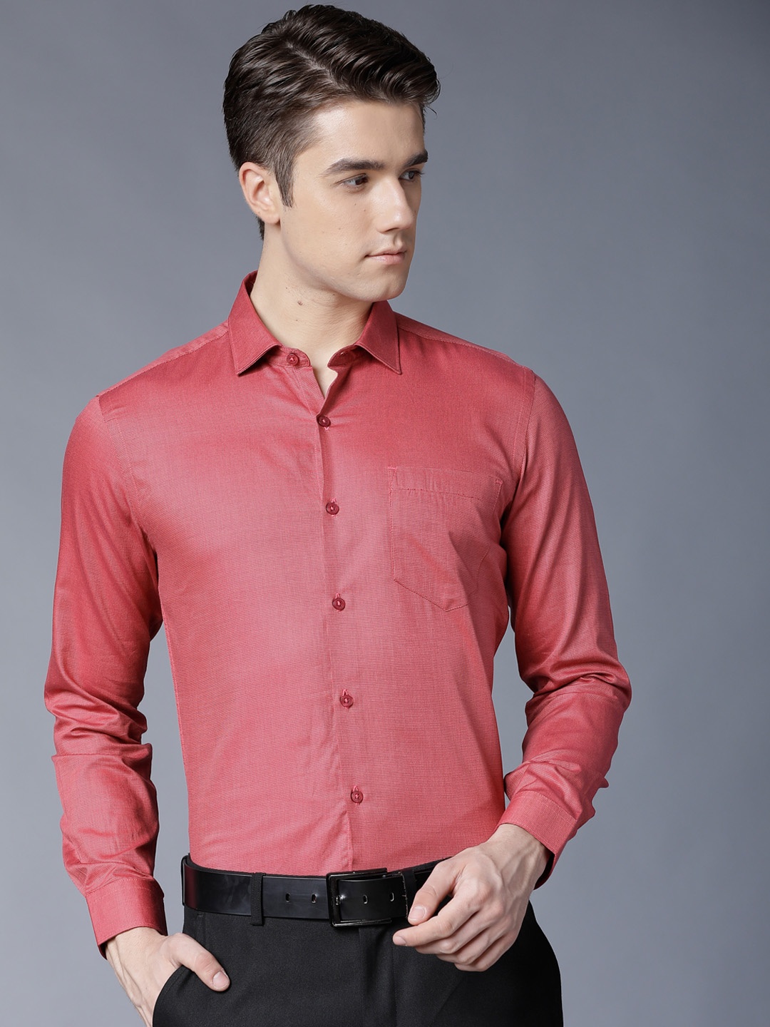 

Black coffee Men Pink Slim Fit Self Design Formal Shirt