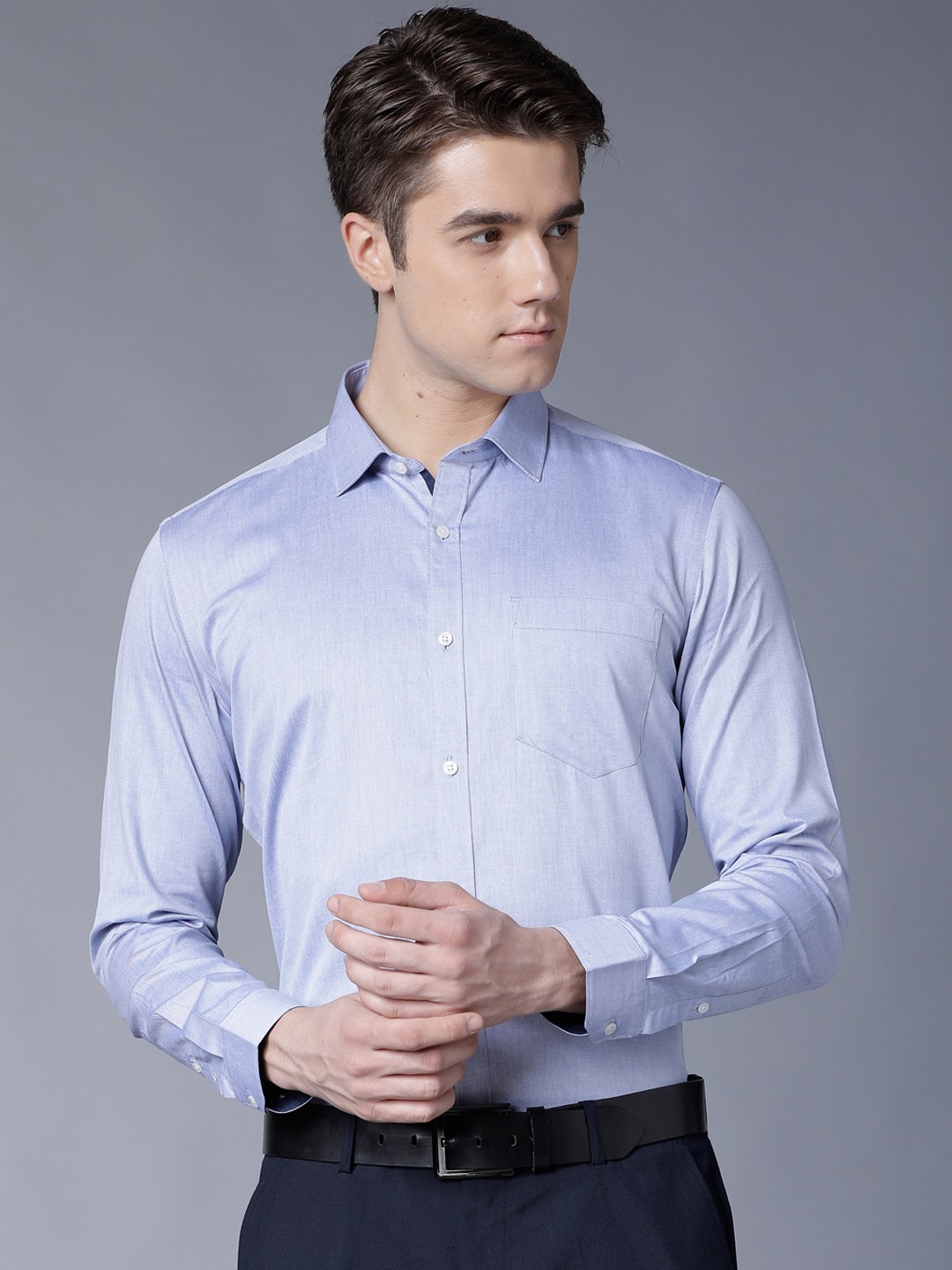 

Black coffee Men Blue Slim Fit Self Design Formal Shirt