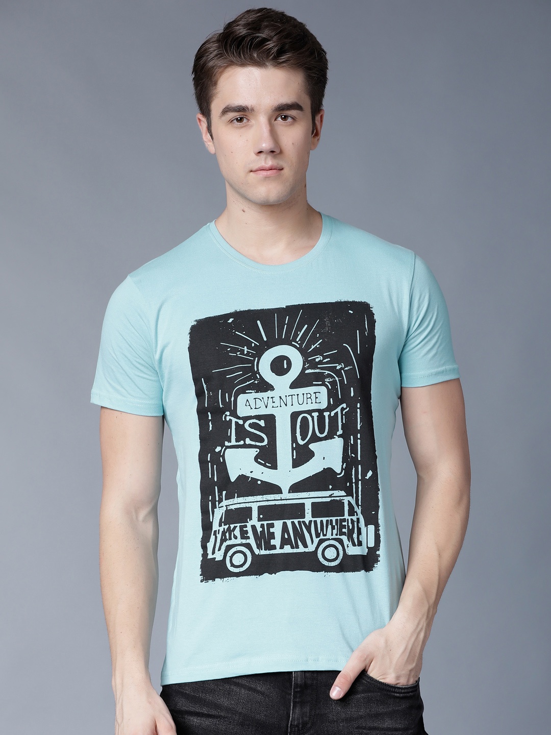 

LOCOMOTIVE Men Blue Printed Round Neck T-shirt