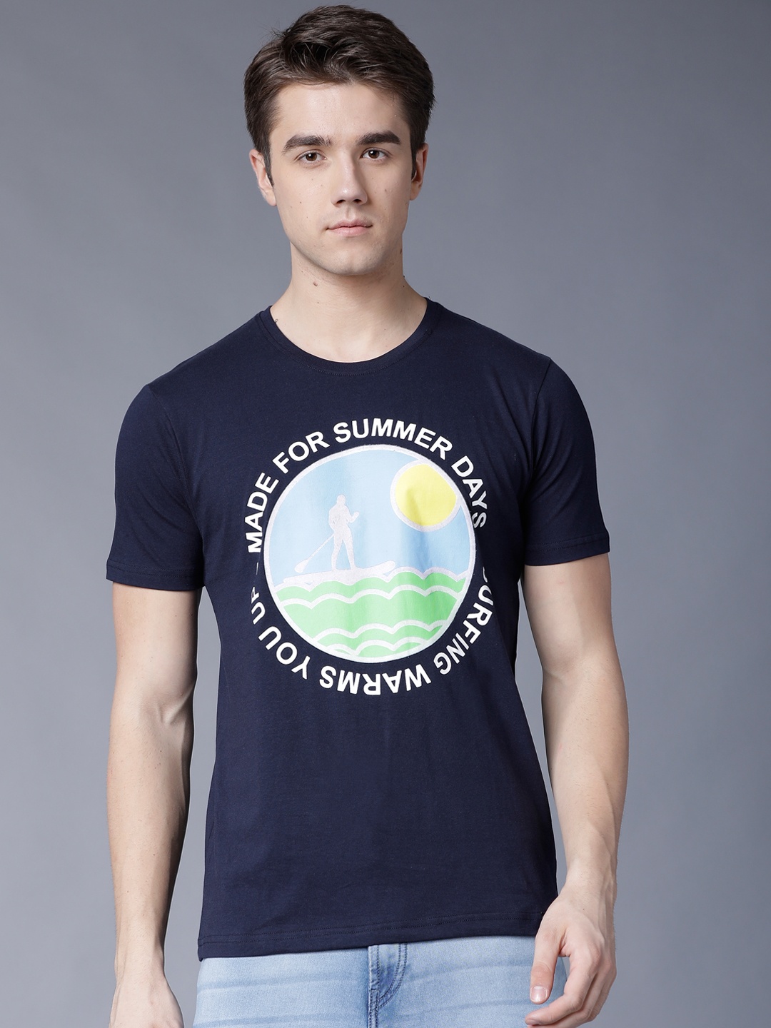 

LOCOMOTIVE Men Navy Blue Printed Round Neck T-shirt
