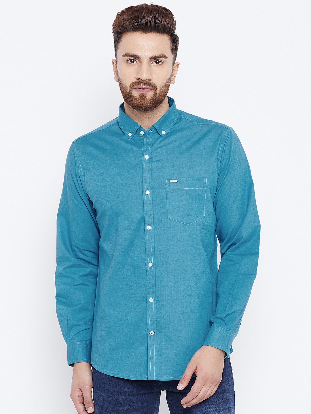 

Canary London Men Turquoise Blue Smart Slim Fit Solid Casual Shirt