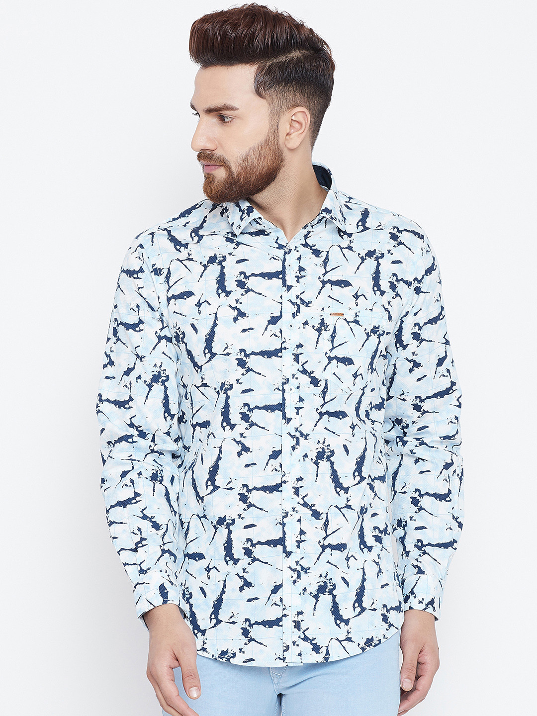 

Canary London Men White & Blue Slim Fit Printed Casual Shirt