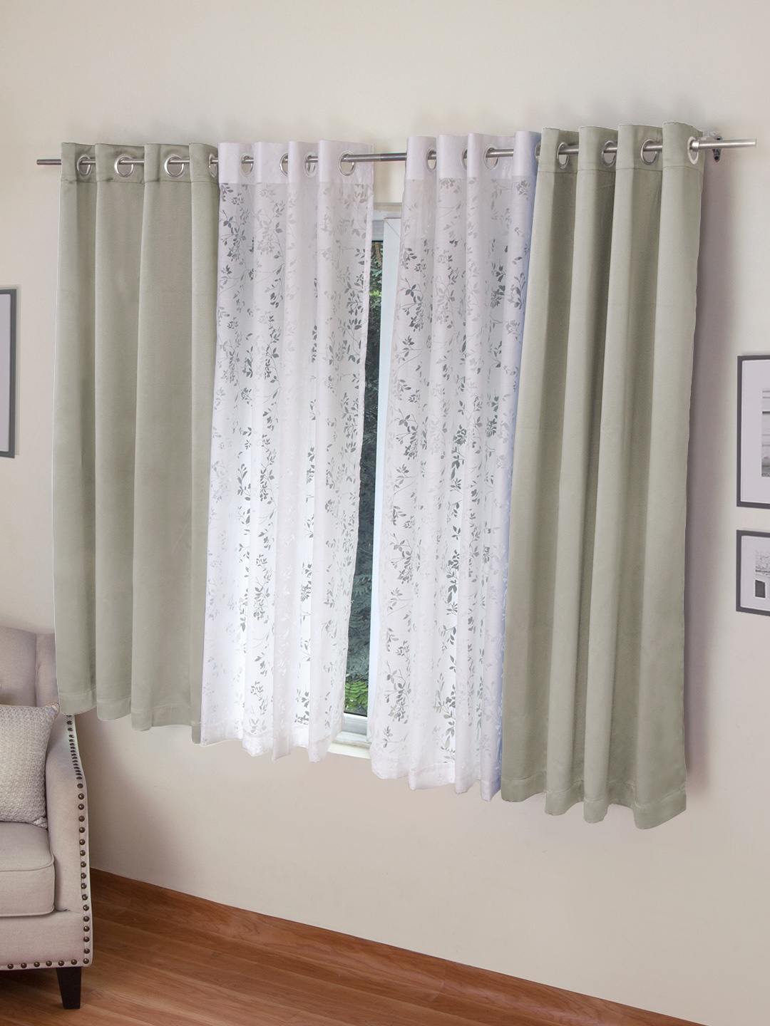

ROSARA HOME Taupe & White Set of 4 Window Curtains