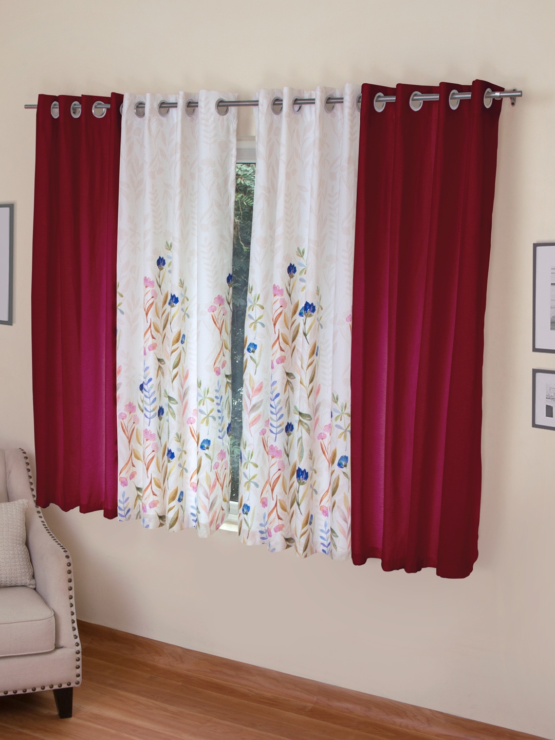 

ROSARA HOME Mateo Grace Panel Set of 4 Window Curtains, Maroon