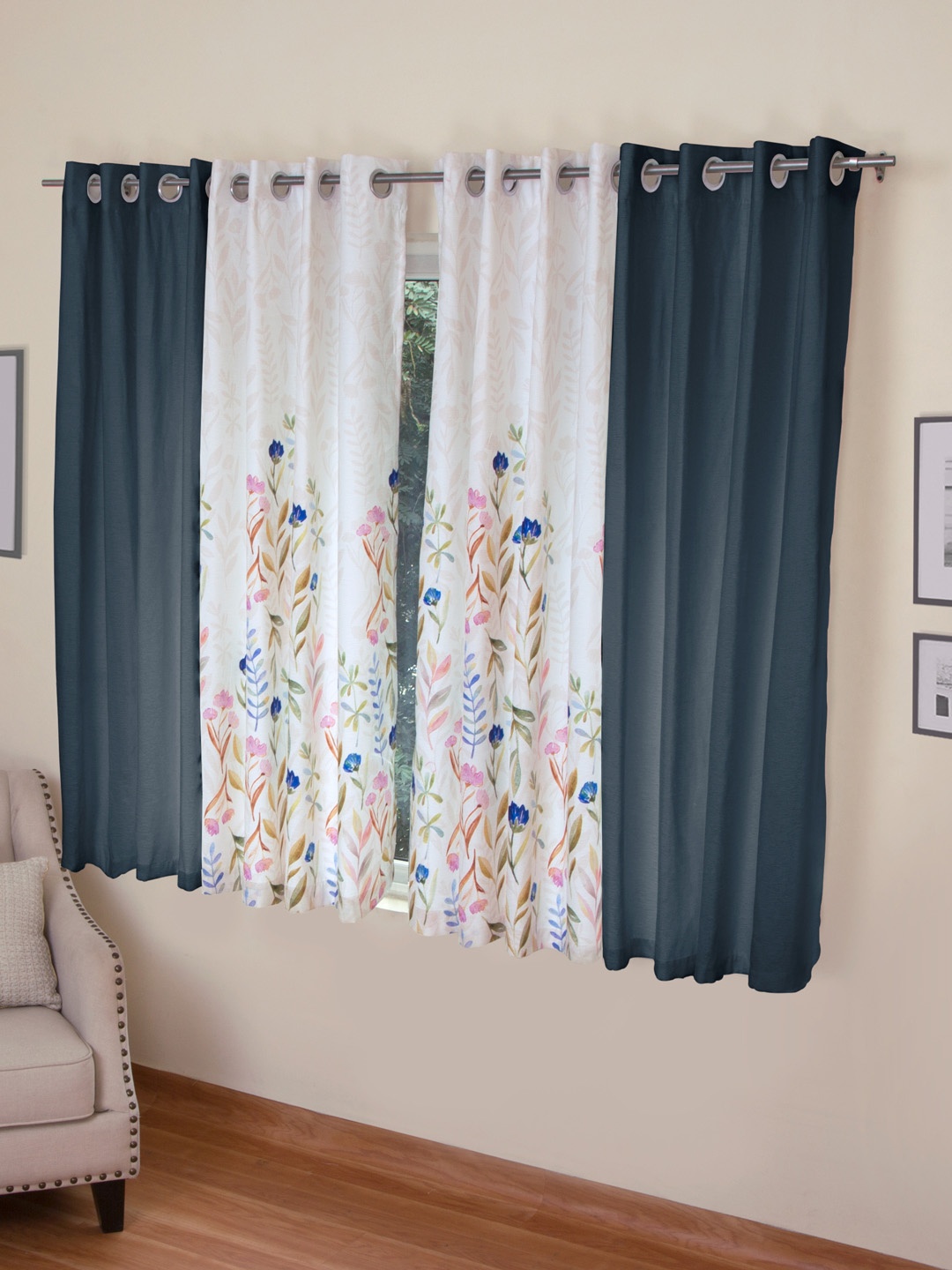 

ROSARA HOME Mateo Grace Panel Set of 4 Window Curtains, Blue